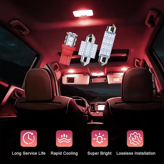 24 PCS Car Interior LED Lights Kit 194 T10 DE3175 578 31mm 41mm LED Bulbs Interior Replacement Bulbs for Car Map License Plate Door Side Marker Dome Light (Red)