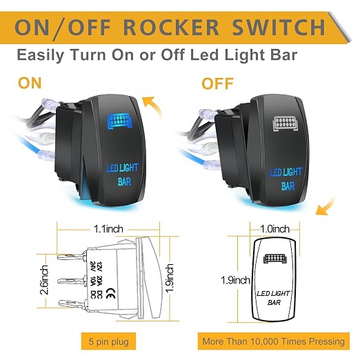 Wiring Harness 1 Lead, Rfroad Lighting LED Light Bar Wiring Harness Kit for Fog Lights Off Road Driving Lights Work Light 12V 40A Relay Fuse On/Off Rocker Switch Nylon Wire Kit for Truck UTV ATV Boat