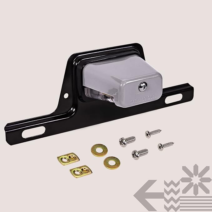 TRUE MODS Gray LED License Plate Boat Trailer Light [Steel Bracket Mount] [DOT FMVSS 108] [SAE L] 12V DC Waterproof Universal Submersible PC Lens Tag Lamp for Car Work Utility Flat Bed Box Semi Truck