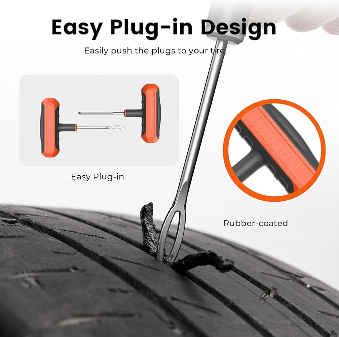 ETENWOLF Tire Repair Kit 42 Pcs, Heavy Duty Tire Plug Kit to Fix Punctures | Tire Repair Tool with Plugs for Car, Motorcycle, ATV, Jeep, Truck, Tractor, Gifts for Him Her Men Women, Vivid Orange