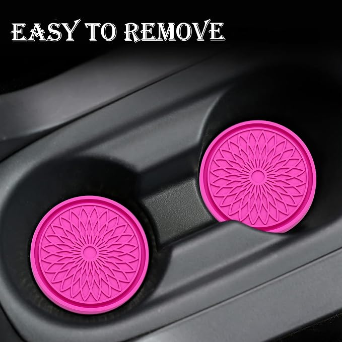 2-Pack Car Cup Holder Coaster Inserts, 2.75 Inch Non-Slip Silicone Liners, Shockproof Drink Holder Mat for Women Men, Universal Fit for Most Vehicles (Rose Red)