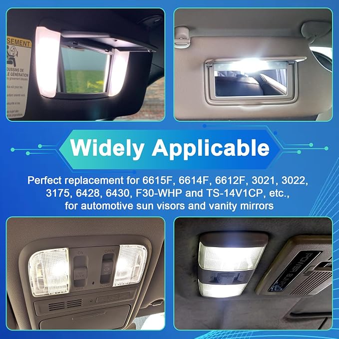 ecocstm 6 PCS 29.5mm LED Car Bulb, Extremely Bright 9-SMD 4014 Chips, Xenon Festoon Light Bulb 6614F 6641 6612F, Automotive Light Bulbs 12V for Vanity Mirror, Sun Visor, and Dome Light