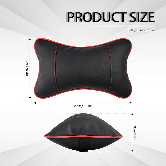 2 Pack Car Neck Pillow Soft Breathable Headrest Pillows for Driving Support, Universal Fit for Most Car Seats Decor Accessories（Black Red）