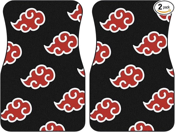 Anime-Inspired Car Floor Mat Set of 2 Front – Non-Slip Waterproof Auto Carpet Mats, Universal Fit Anti-Skid Rubber Backing, Interior Vehicle Floor Mat Accessories for Cars, Trucks & SUVs (Red Cloud)