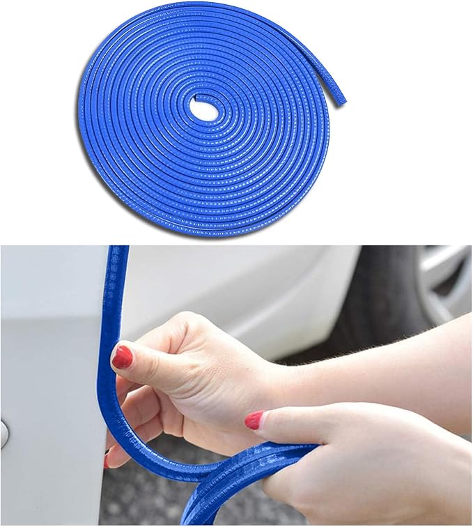 U Shape Car Door Edge Guard - 16Ft Rubber Seal Trim, Aluminum Weather Proofing Protection for Most Cars (Blue)