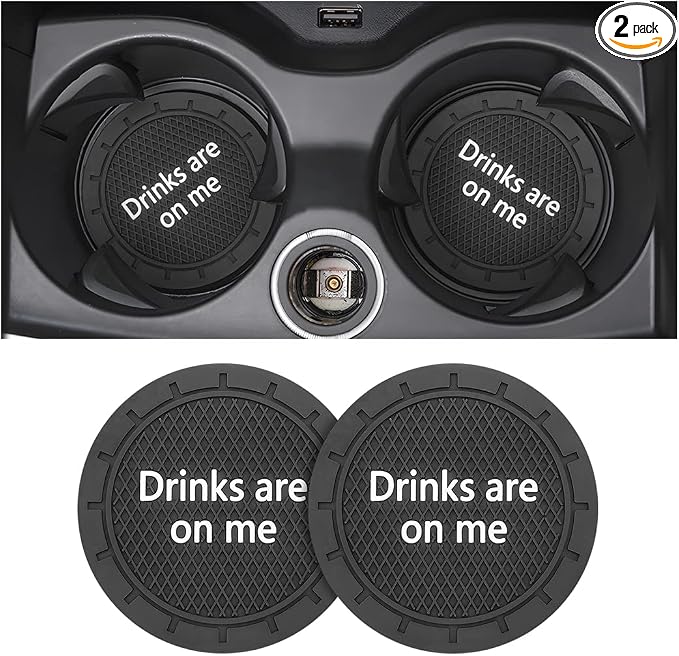 8sanlione 2 Pack Car Cup Holder Coasters, 2.75 Inch Non-Slip PVC Insert Cup Coaster, Anti-Scratch Auto Cup Mats for Women Men, Vehicle Interior Accessories Universal for Car, SUV, Truck (B Black/2PCS)