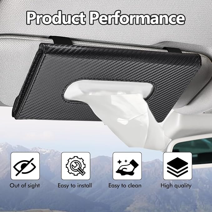 Wuyaoyao Car Tissue Holder, Auto Sun Visor Napkin Holder Mask Holder, Premium PU Leather Car Tissue Holder Visor Tissue Dispenser, Universal Sun Visor Tissue Box for Most Vehicle (Carbon Fiber)