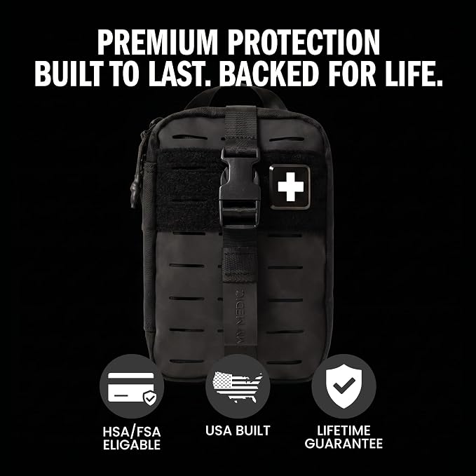 MY MEDIC MyFAK Standard Tactical IFAK & AFAK First Aid Kit - HSA FSA Items - Built in USA - Medical Supplies & Combat Medic Kit for Car, Truck, Vehicle & EDC Emergencies - Tactical Medical Bag, Black