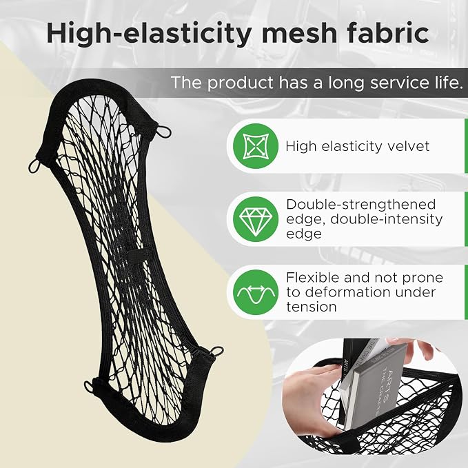 2 Pcs Small Cargo Net- Car Storage Organizer with Elastic Pocket | 9.8×13.7in Cargo Storage Net Trunk/Boat/Home Storage Mesh/ RV/ Screws/Hooks
