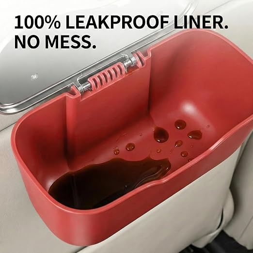 Hanging Car Trash Can, Leakproof Garbage Bin with Lid, Red | ABS Construction, Clip-On Door/Back Seat Pocket Mount, Waterproof Liner, Push-Top Opening, For Suvs, Trucks, Sedans, Vans