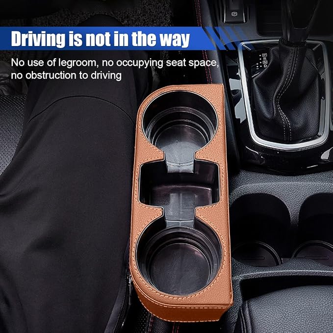 KITUREK Car Cup Holder, PU Leather Cover Auto Front Seat Organizer, Brown | Multifunctional Cup Drink Holder, Gap Filler Coin Bucket Storage Box, Console Side Pocket, Cell Mobile Phone Holder