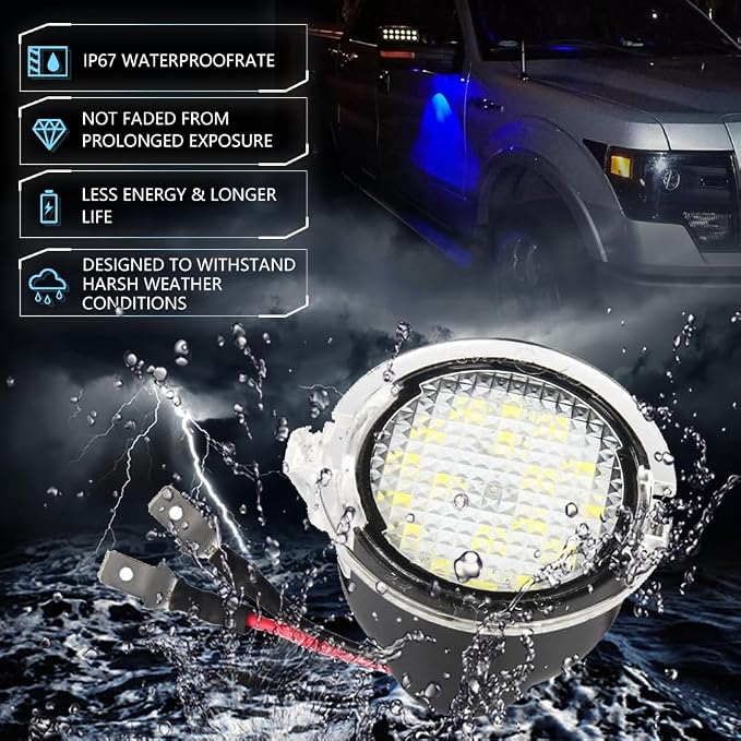 LED Side Mirror Puddle Lights for Fo-rd F150 Explorer Edge Expedition Flex Fusion Taurus X, 6000K Mirror LED Lamps F150 Accessories, 2 PCS (Blue)
