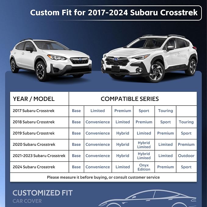 10 Layers SUV Car Cover Custom Fit for Subaru Crosstrek (2017-2026) Waterproof All Weather for Automobiles, Outdoor Full Cover Sun UV Rain Protection with Cotton.Black