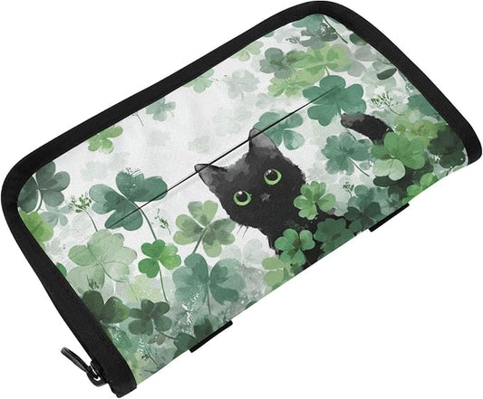 Watercolor Clovers Cat Car Tissue Holder Durable Napkin Holder Hanging Tissue Holders Case Car Tissues Bag for Sun Visor Seat Back Universal Auto