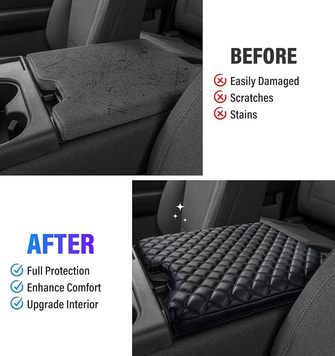 Sinvanho Thickened Center Console Armrest Cover for 2015-2025 Ford F150 Accessories, PU Leather Middle Console Protective Cover, Arm Rest Box Lid Cushion, Fits Only 40/20/40 Jump Seat Console
