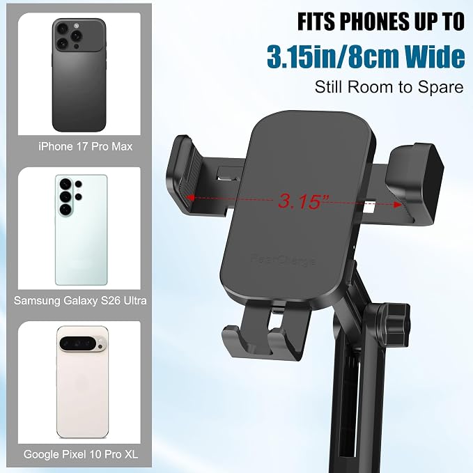 2 in 1 Auto-Clamping Cup Phone Holder for Car, 15W Fast Wireless Charging Cup Holder Phone Mount with Type-C Cable, Adjustable Car Cup Expander for Large Bottles