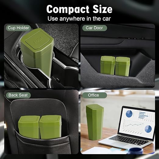 Car Trash Can with Lid - Mini Car Garbage Can Bin for Cup Holder - Green Small Leakproof Vehicle Trash Bin for Back Seat, Cute Automotive Accessories Organizers and Storage for Door SUV Truck