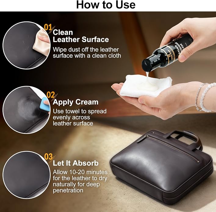 Masa Kawa Leather Care Conditioner Nourishing Cream, 4.06oz | Leather Moisturizer Rejuvenator Polish Cleaner, Protection Balm for Leather Bags,Car Seats, Boots, Jacket, Furniture