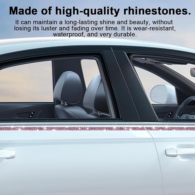 BELOMI Bling Car Trim Self Adhesive Strip, 16.4Ft Crystal Rhinestone Vehicle Dashboard Line Molding Stickers, Diamond Auto Interior Exterior Decor Accessories for Women Girls, Universal Fit（Pink）