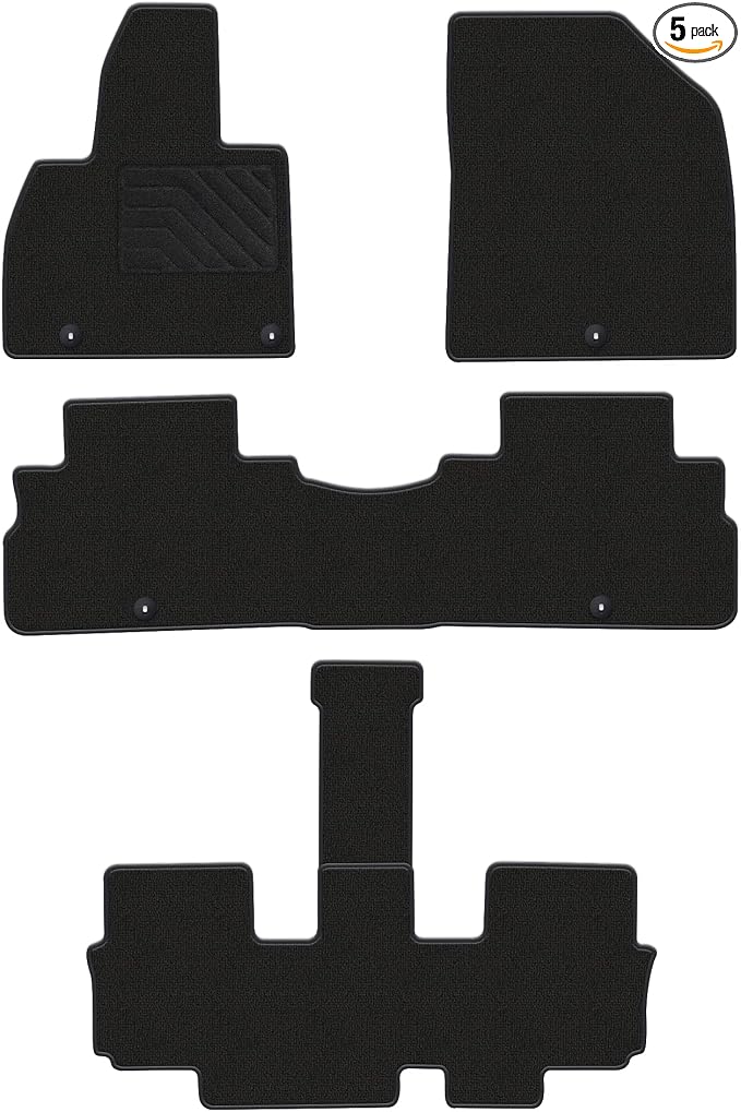 Carpet Floor Mats for 2020-2025 Kia Telluride 7/8 Passengers - All Weather Floor Liners 1st 2nd and 3rd Row Telluride Accessories Anti-Slip Back Car Mats, Black, 5 PCS
