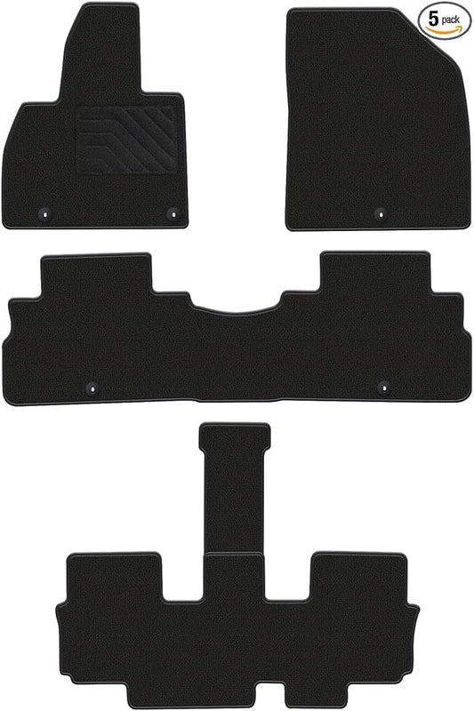 Carpet Floor Mats for 2020-2025 Kia Telluride 7/8 Passengers - All Weather Floor Liners 1st 2nd and 3rd Row Telluride Accessories Anti-Slip Back Car Mats, Black, 5 PCS