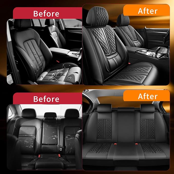 Fit Maxima Car Seat Covers Compatible with Nissan Maxima 2007-2022 2023.Full Coverage Waterproof Leather,Compatible with Airbag,All - Weather Seat Cushion Protector(Full Set, Black)
