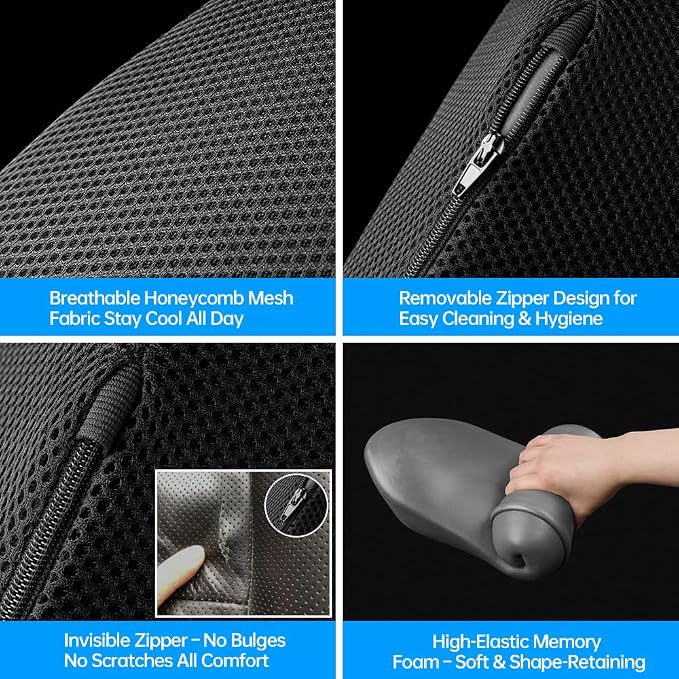 1P Car Lumbar Support with Ergonomic Structure, Suitable for Office Chairs, Gaming Chairs and Car Seats, Memory Foam Material with Breathable Mesh Fabric, Long-Lasting Lumbar Support