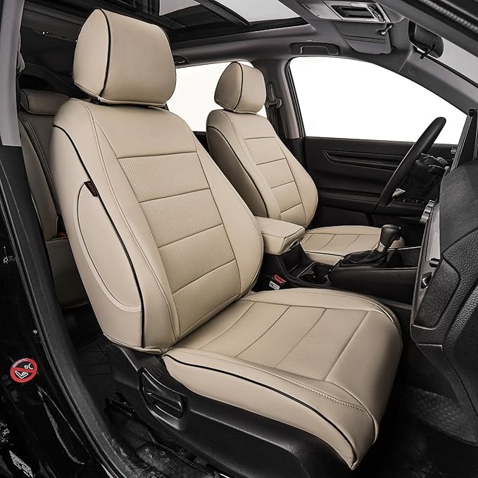 EKR Car Seat Covers for Honda CRV 2023-2026 Leatherette Full Set | Custom Fit for Honda CRV 2023 2024 2025 2026 Easy-Wipe Protection,Faux Leather(Beige)