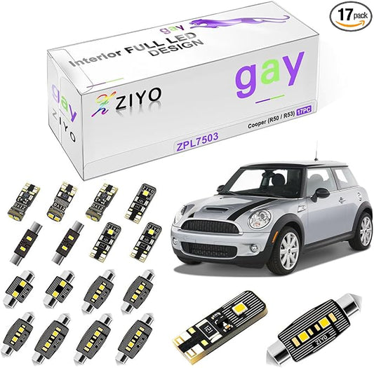 ZIYO ZPL7503- LED Interior Light Kit for MINI COOPER Mini ONE R50 R53 2001-2007 Dome Light Bulbs Replacement Package, 6000K Xenon White LED Lights Accessories Upgrade Error Free (17 Bulbs)