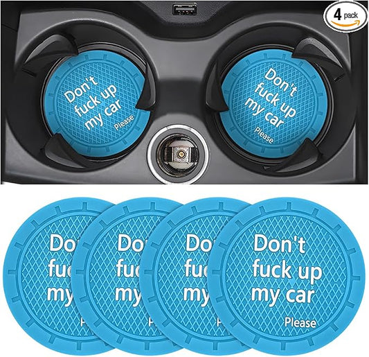 8sanlione Car Cup Coaster, 4Pcs 2.75 Inch Auto Cup Holder Insert Coasters, Anti-Slip Waterproof Embedded Drink Mat, Automotive Interior Accessories for Men and Women (D Light Blue/4PCS)