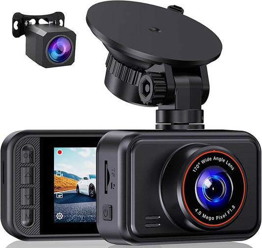 Dash Cam Front and Rear for Cars, 2.5K+1080P Dual Camera with 2" Screen | WDR Night Vision, 170° Lens, G-Sensor, Loop Recording, 360° Mount, Mini Design, 256GB Max, 24H Parking, SD Card Not Included
