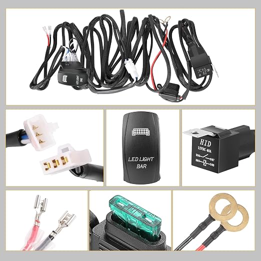 Wiring Harness 1 Lead, Rfroad Lighting LED Light Bar Wiring Harness Kit for Fog Lights Off Road Driving Lights Work Light 12V 40A Relay Fuse On/Off Rocker Switch Nylon Wire Kit for Truck UTV ATV Boat