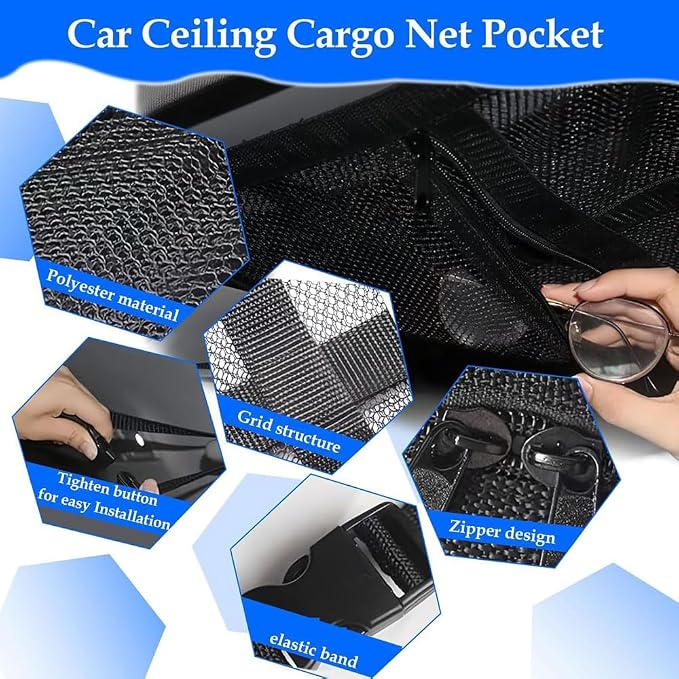 Car Ceiling Storage Net for Jeep Wrangler 1986–2025 2026 YJ/TJ/JK/JL, Double-Layer Roof Cargo Organizer, Interior Overhead Mesh Bag for Travel Essential Storage