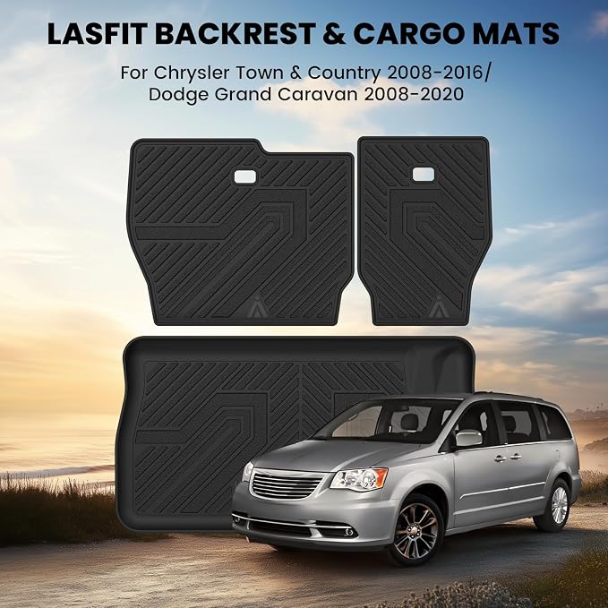 LASFIT Cargo Mat for Dodge Grand Caravan 2008-2020/Chrysler Town & Country | for Chrysler Town & Country 2008-2016 Trunk & Backrest Mat, All Weather TPE, Custom Fit, Full Edge Coverage, Easy to Clean
