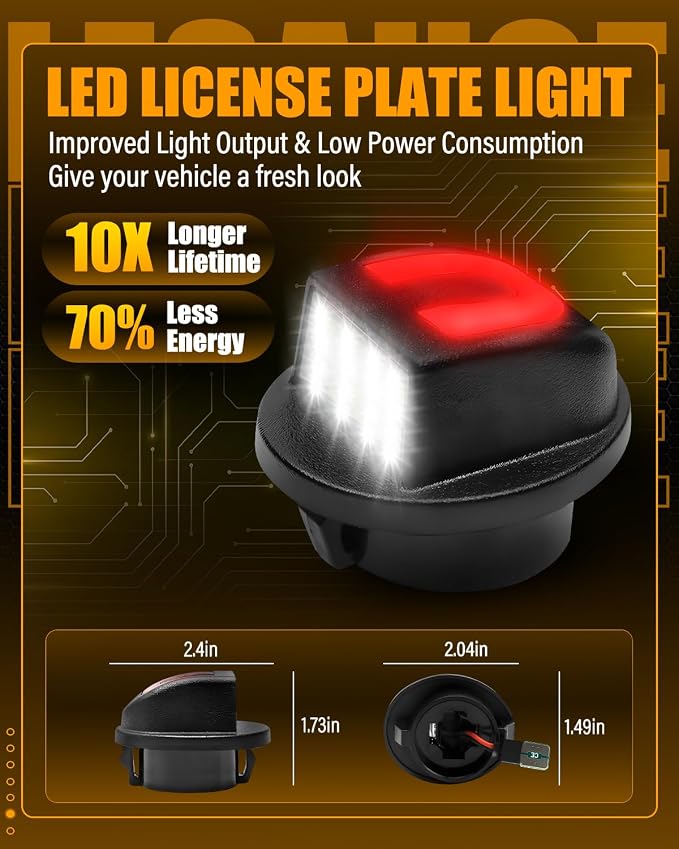 LESAUCE License Plate Lights Compatible with F150 1990-2014 F250 F350 1980-1999 F250 F350 F450 F550 super duty 1999-2016 Super Duty Ranger, C-Shaped for Rear Parking Red Light, 6500K White, Pack of 2