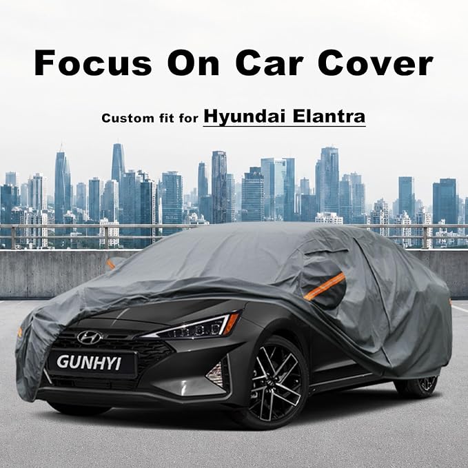 GUNHYI Premium Car Cover Custom Fit Hyundai Elantra, 16 Layers Heavy Duty Car Cover Waterproof All Weather with Zipper Door for Sun Rain Snow Dust Uv Protection