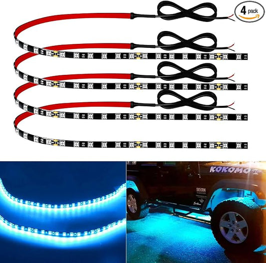 Keiurot 12V Led Light Strip 24" Connectable Ice Blue Led Strip Lights for Cars Golf Cart Motorcycle Boat Trucks Waterproof Led Strip Lights, 4Pack