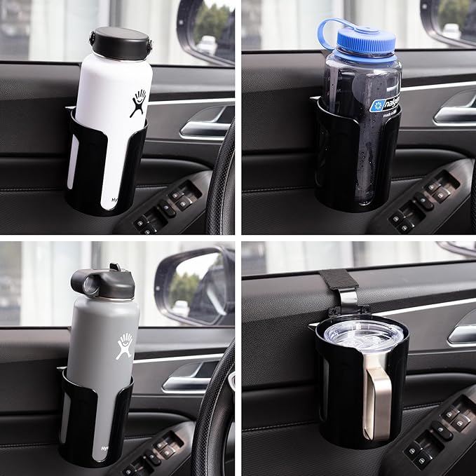 LITTLEMOLE Large Car Door Cup Holder, Side Window Seat Armrest Drink Holder | Shockproof, Scratchproof, Doesn't Scratch Tint, Holds Large 8-40 oz. Bottles, Mugs and Other Big Drinks in 3.15"-3.93"