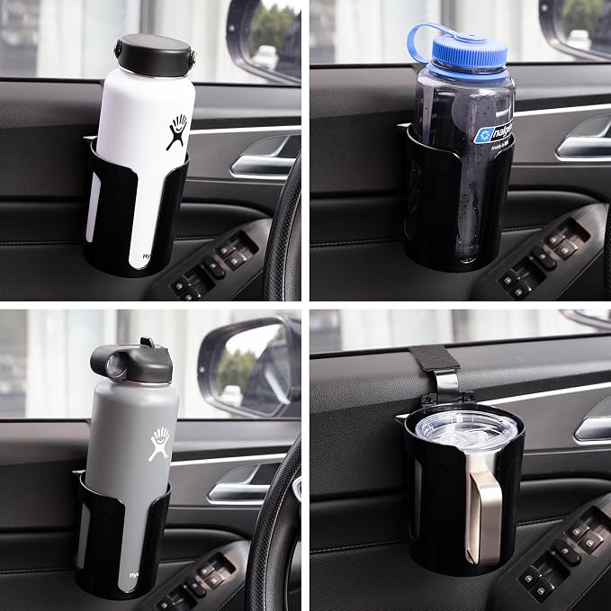 LITTLEMOLE 2PCS Large Car Door Cup Holder, Vehicle Armrest Cup Holder for Almost Any Size Bottle or Can | Shockproof, Scratchproof, Doesn't Scratch Tint, Holds Large 8-40 oz. Bottles, Mugs and Other Big Drinks in 3.15"-3.93"