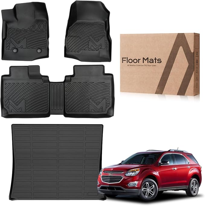 TPE Automotive Floor Mats & Cargo Liner Custom for 2012-2017 Chevy Equinox & GMC Terrain, All Weather Cover Protection Waterproof Black Floor Liner Front & Rear Row Full Set Car Mats, 4PCS