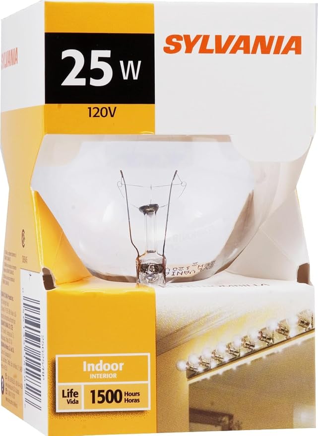 Sylvania 25 Watt Vanity Light Bulbs 1 Pack - Incandescent E26 Medium Base Globe Bulbs for Bathroom, Dimmable G25 Type G Round Vanity Bulbs 25W, 120V Clear Warm White