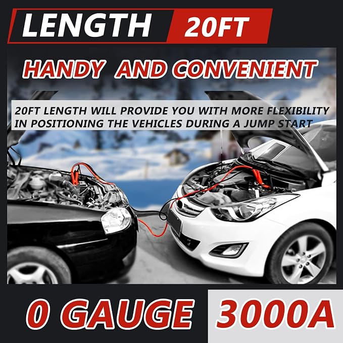 0 Gauge 20FT Jumper Cables, Heavy Duty Booster Cable for Car Van Truck, Commercial Grade Automotive Booster Cables for Jump Starting Dead or Weak Batteries,With Storage Bag & Gloves