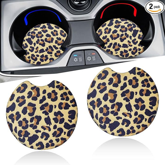 2PCS Leopard Print Car Cup Holder Coasters, 2.77'' Non-Slip & Shockproof Automotive Interior Drink Cup Mat, Universal Vehicle Insert Coaster Decoration Accessories for Women Girl (No.3)