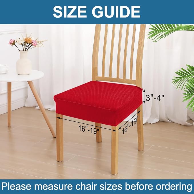 Smiry Waterproof Seat Covers for Dining Room Chairs Set of 2, Stretch Jacquard Removable Washable Chair Seat Slipcovers Protector, No Rear Covers, Red