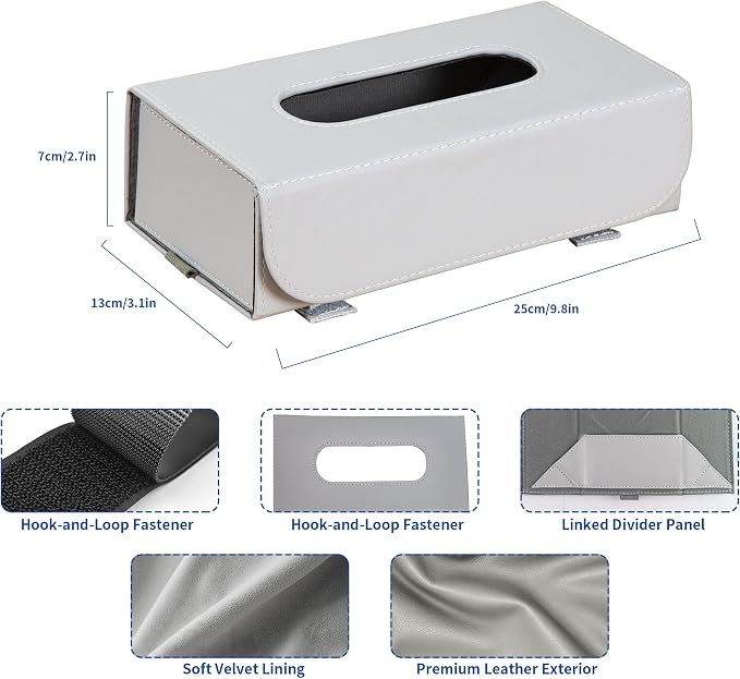 Car PU Leather Tissue Holder for Sun Visor and Back Seat Organizer | Tissues Box Cover for Sunvisor and Cars Backseat Large Rectangle Napkin Holder Fit for Various Tissue Sizes Box Organizer