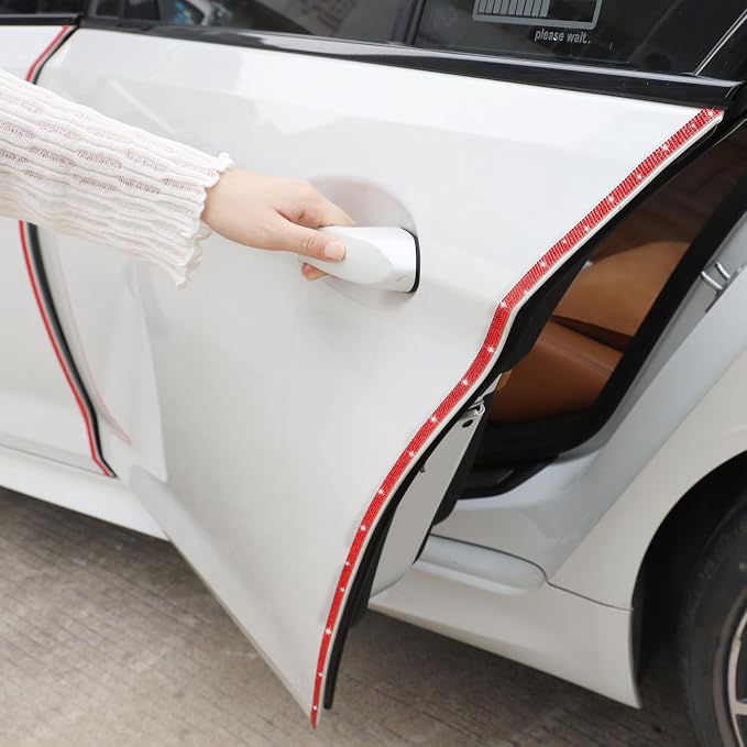 TOMALL Bling Car Door Guard Crash Bumper Crystal Anti-Scratch Strip Sticker Crystals Car Door Bumper Protector Accessory DIY for Interior and Exterior Decoration Styling Accessories (Red)