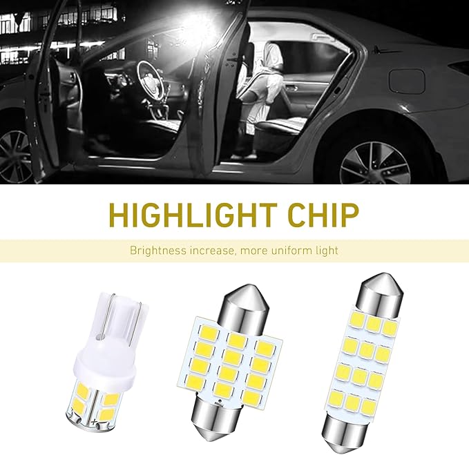 24PCS Car Interior LED Lights Kit Set, T10 31mm 42mm LED Interior Replacement Bulbs, Blue Interior Cars Light, for Dome Map License Plate Bulbs Door Side Marker Cornering (White)