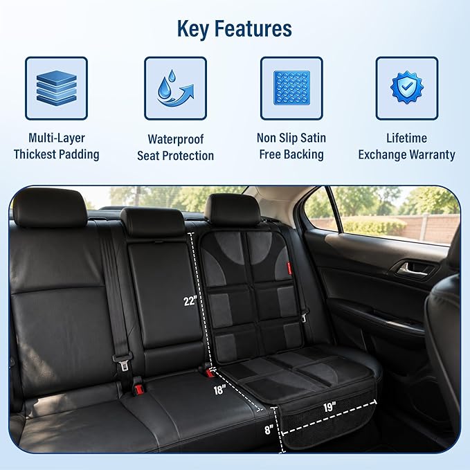Autobase Car Seat Protector for Child Car Seat | Largest and Thickest Waterproof Backseat Protector for Kids and Pets | Heavy-Duty Non-Slip Rubber Padded Backing (Black, XL – 1 Pack)