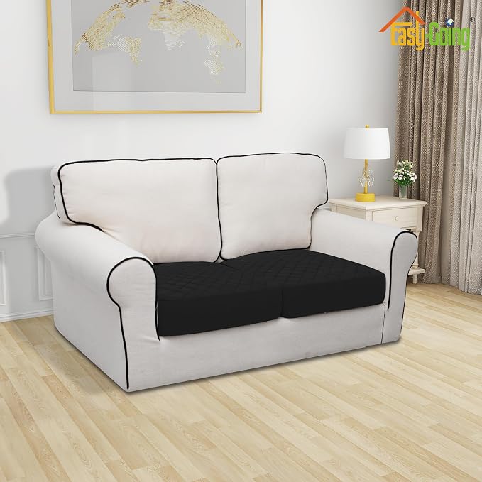 Easy-Going Waterproof Couch Cushion Covers, Non-Slip Leakproof Sofa Seat Cushion Slipcovers, Quilted and Stretch Furniture Protector for Dogs, Pets (2-Piece Sofa Cushion, Black)