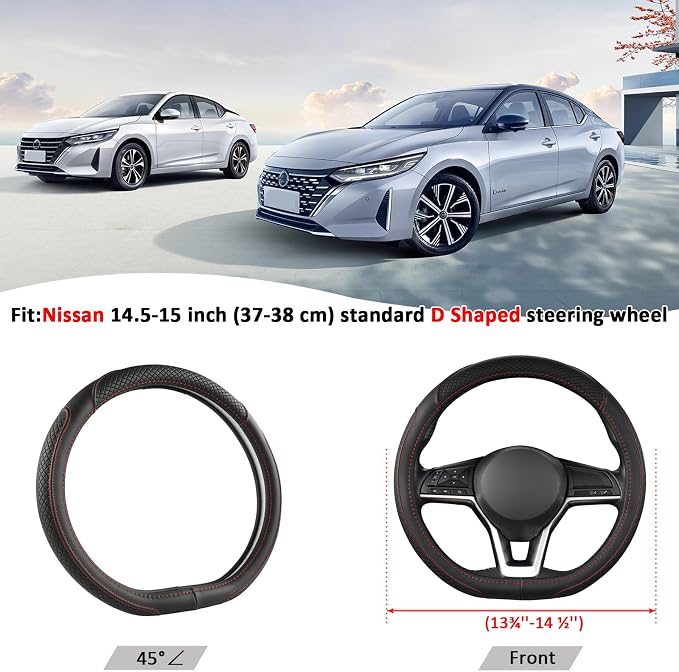 West Llama Customized Auto Car Steering Wheel Cover for Nissan,D Shaped Steering Wheel Cover for Rogue,Altima,Kicks (D-Shaped-Black+Red Line)